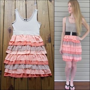 H&M S Pink & Gray Ruffle Fitted Mini Tank Dress
